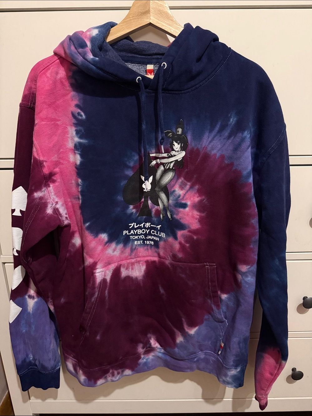 PLAYBOY Navy Hoodie with Multicolor Bunny Tag
